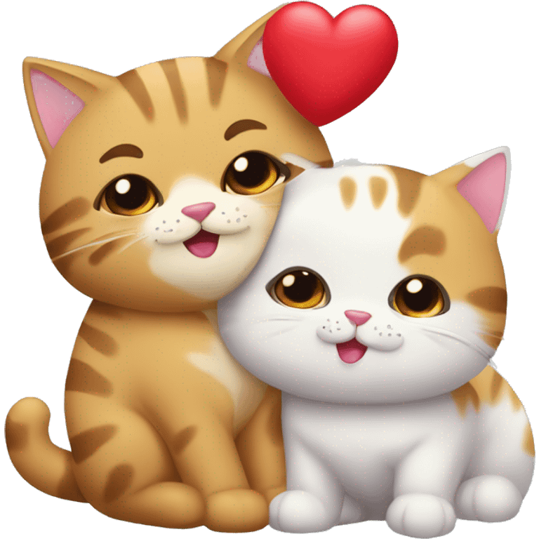 Dos gatitos besándose con un corazón en medio que diga "Te quiero muchísimo"  emoji