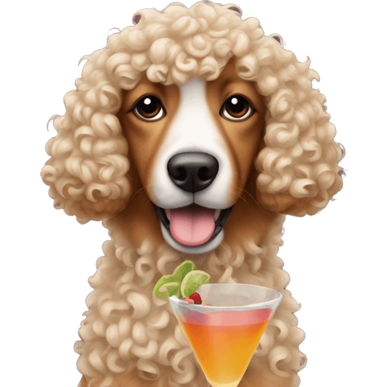 A dog with curly hair sipping a coctail emoji