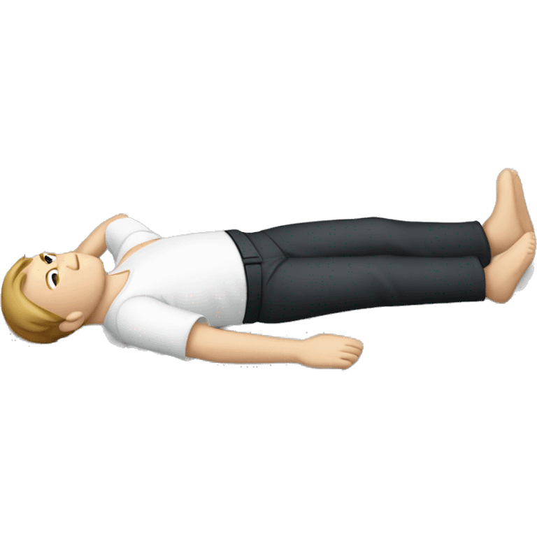 A white male laid on his back doing the Alexander technique. It should consist of him laying on the floor with his legs in position and arms by his side.  emoji