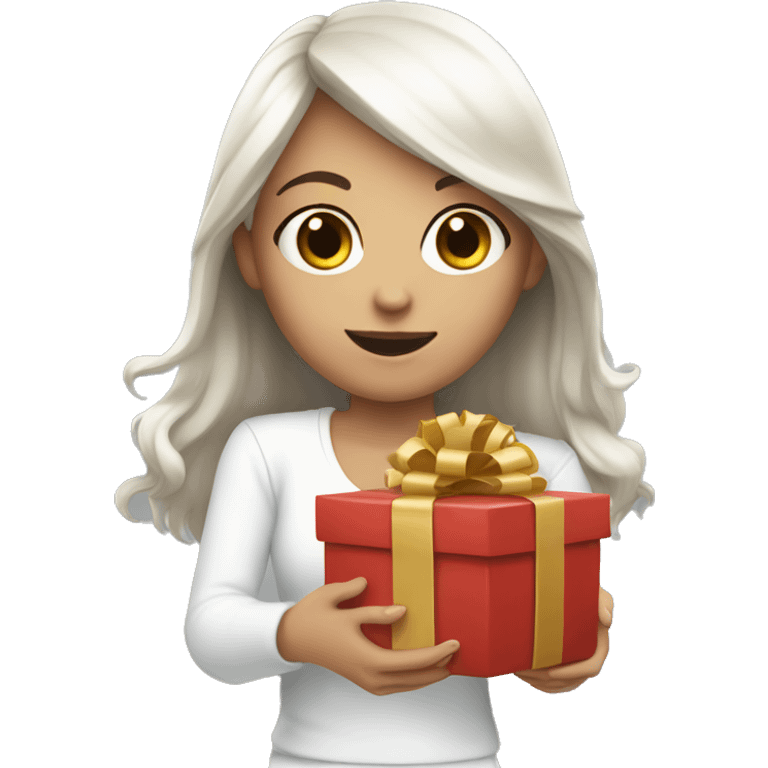 white scene girl holding gifts in her hands emoji