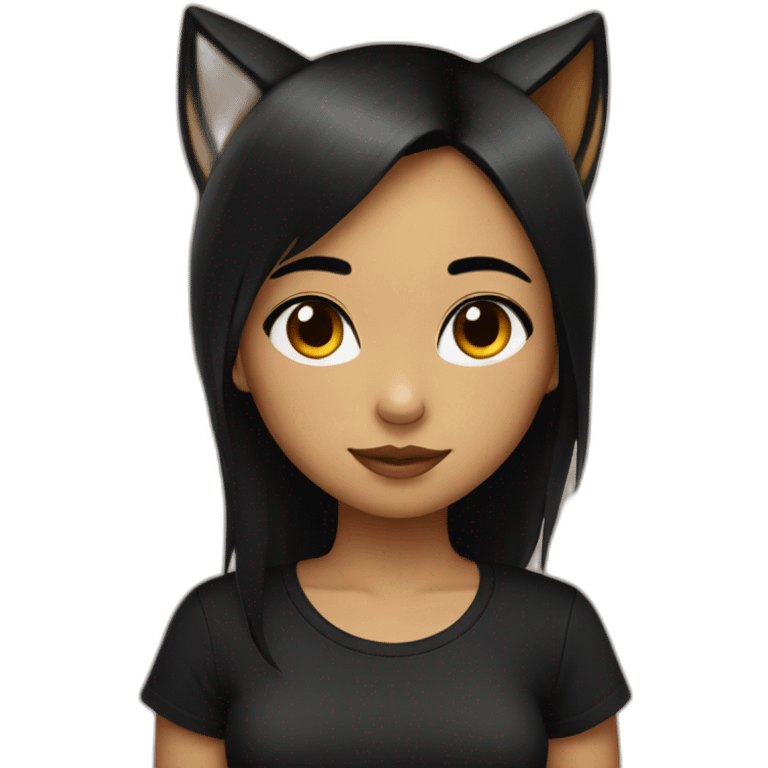 Sweetfox girl with black hair and black t-shirt emoji