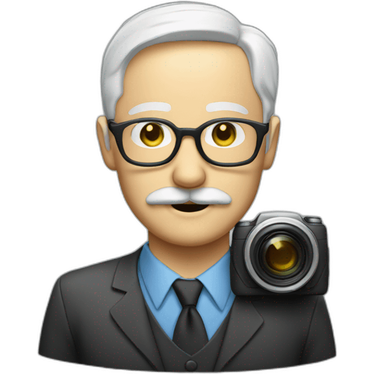 middle age white man mustache glasses with a camera emoji