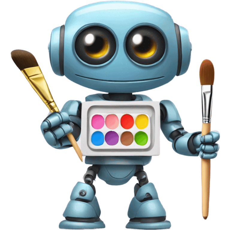 cute robot holds a palette with paints and a brush emoji