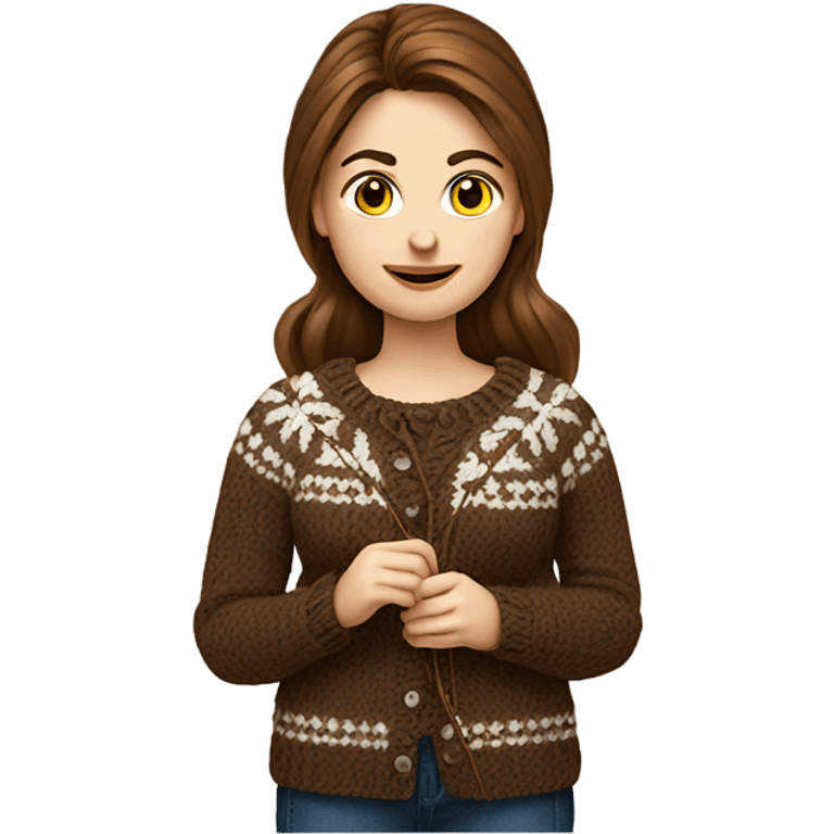 beautiful finnish brown hair woman knitting sweater  emoji