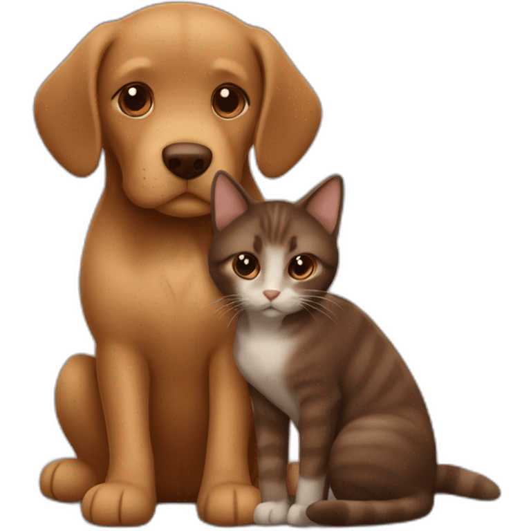 Light brown dog and chocolate cat cuddling emoji