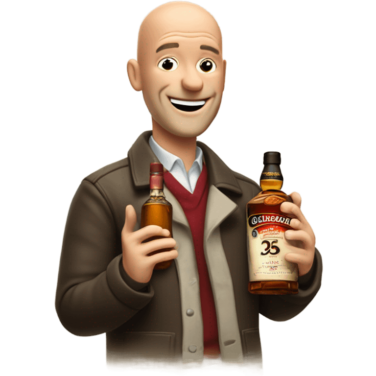 realistic meme of bald man mit jackey with withe bart with Glenfarclas 35yo emoji