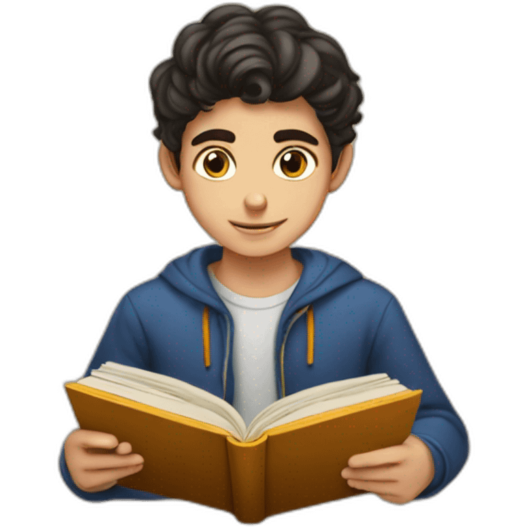 Armenian teenager boy reading book emoji