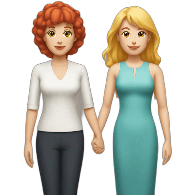 Middleaged woman with red Hair and Bangs Holding hand with blond woman emoji