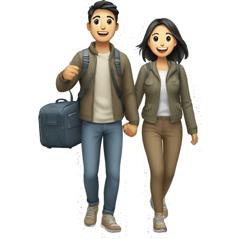 Cute young  Asian couple excitedly traveling  emoji