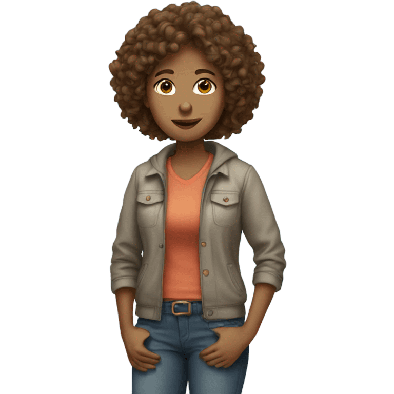 brown, curly-haired woman in casual clothes emoji