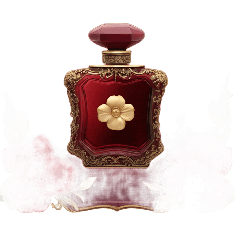 Dark red vintage French style perfume bottle with red camellias emoji