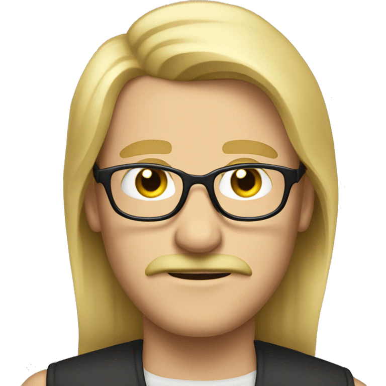 man, long blonde straight hair, only moustache, glasses emoji