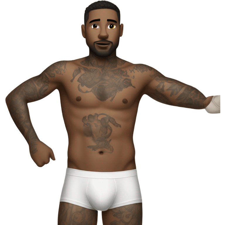 man with tattoo in fitted underwear white emoji