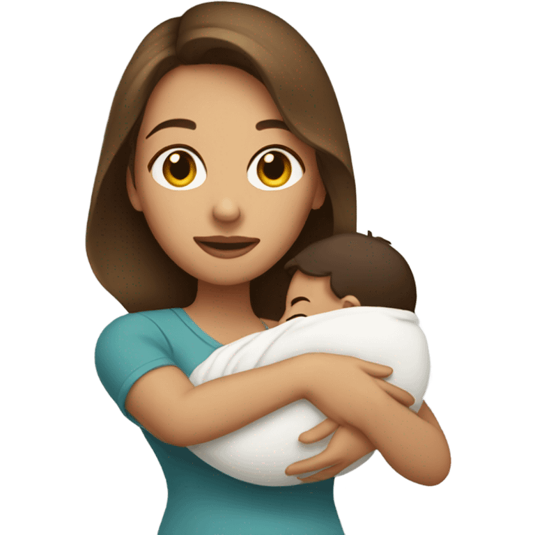 Light brunette mom with newborn boy emoji