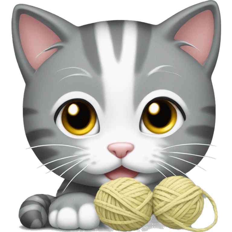 gray kitten with white muzzle plays with a ball of yarn emoji