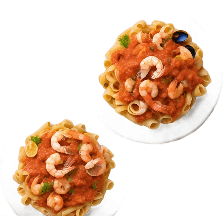 Pasta with mixed seafood and red sauce emoji