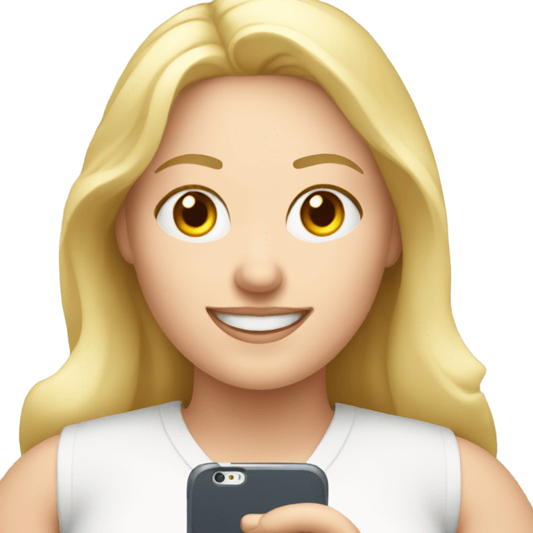 overweight blondie woman happy with a smartphone in hands showing charts emoji