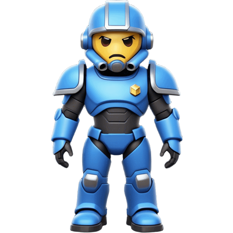 Clash of Clans aesthetic: Cinematic Playful Terran Marine Hero Emoji, rendered in a 3D vector-style similar to standard emojis with minimal shading and bold, simplified shapes. A compact, heroic isometric figure clad in futuristic power armor with signature energy accents, softly glowing with a cosmic battle charm. Simplified yet unmistakably iconic, highly detailed and consistent, glowing with a soft radiant shine and high gloss. Stylized with a touch of interstellar valor and a soft glowing outline, capturing the essence of an elite space warrior with a friendly, playful manner! emoji