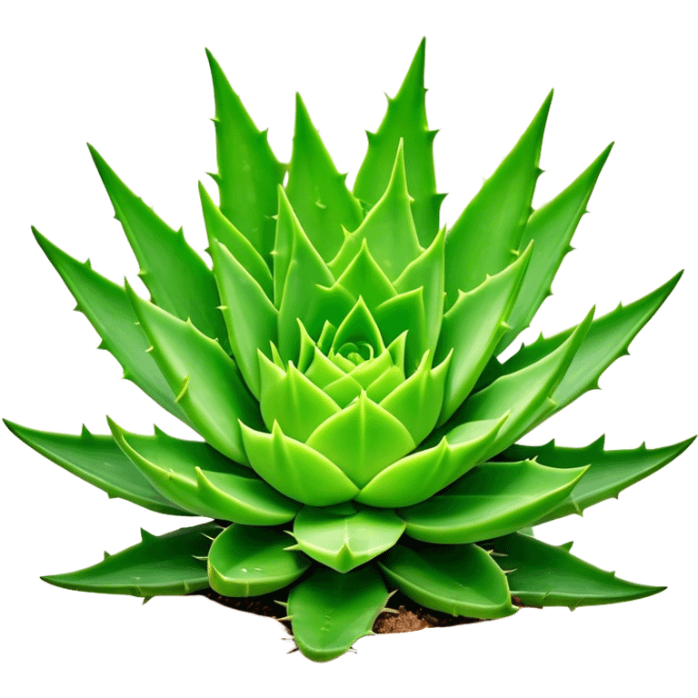 Cinematic Realistic Aloe Vera Emoji, Plump and succulent, with thick, fleshy leaves arranged in a star-like rosette. The vibrant green leaves have a slightly spiky texture, exuding a sense of resilience and healing. Soft glowing outline, capturing the essence of natural wellness and desert vitality in a flourishing aloe vera plant! emoji