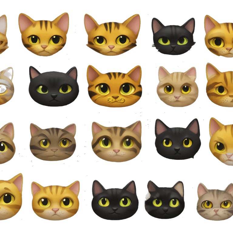 Chat noir yeux jaune + Chat tigré aux yeux jaunes + Chien noir aux yeux marrons emoji