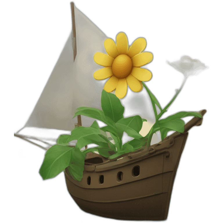 a flower sails on a ship and looks at the water emoji