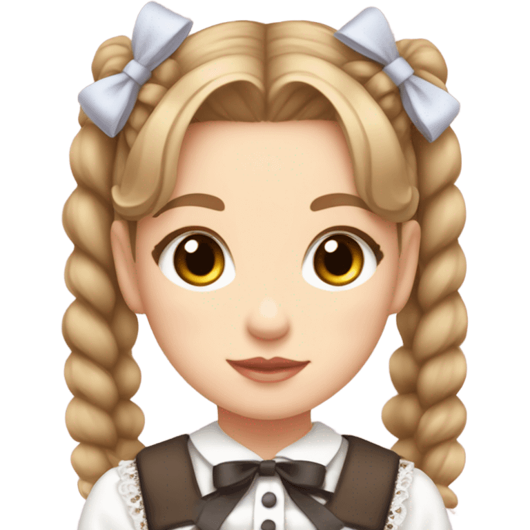 lolita fashion girl, light brown hair with pigtails tied with bows, japanese emoji