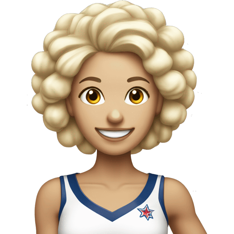 smiling blonde white cheerleader with pom poms emoji