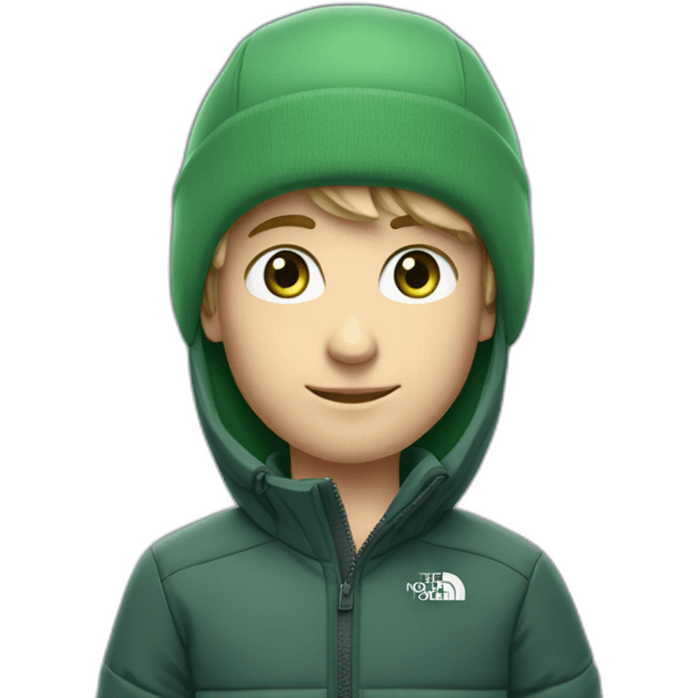 white boy,green eyes with noth face cap winter,zip north face mi-long hair emoji