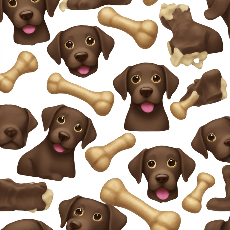 Chocolate lab with a bone emoji