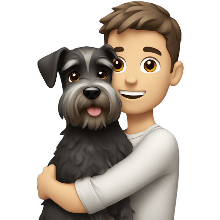 White Boy with dark brown hair and schnauzer hugging  emoji