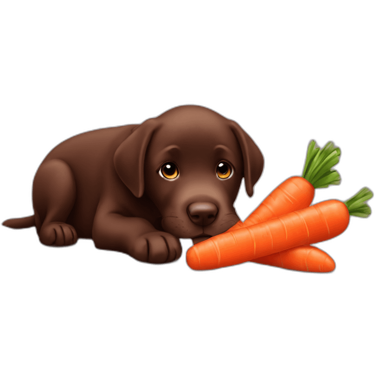 Chocolate labrador puppie eating carrot emoji