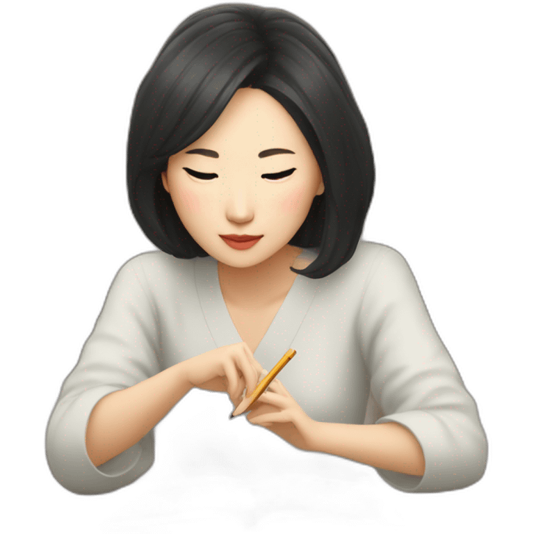 Kim Min-jeong writing a book emoji