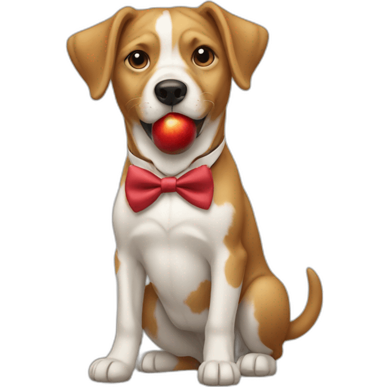 Dog with a bowtie on eating an apple emoji