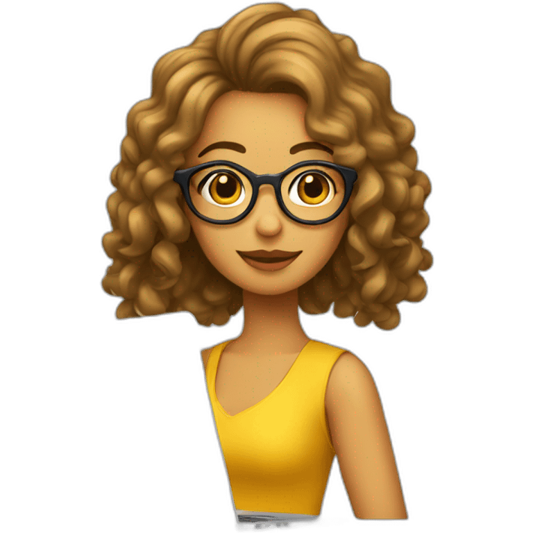 Chica con cabello ondulado lentes y laptop emoji