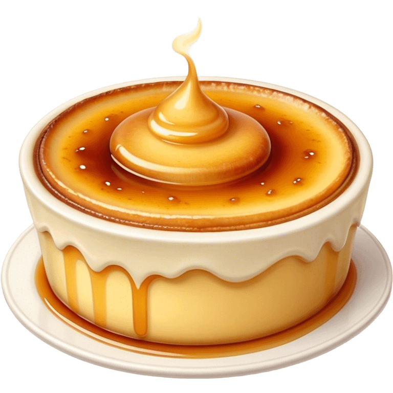 Cinematic Realistic Cr√®me Br√ªl√©e Dessert Emoji, depicted as a rich custard with a perfectly caramelized sugar top rendered with exquisite textures and warm, inviting lighting. emoji