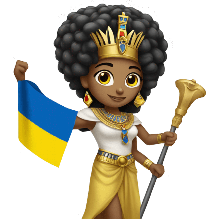 Egyptian queen girl holding ukraine flag emoji