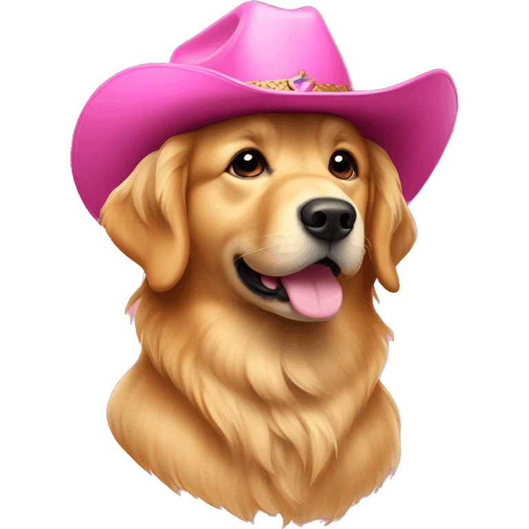 Golden retriever with pink cowboy hat emoji