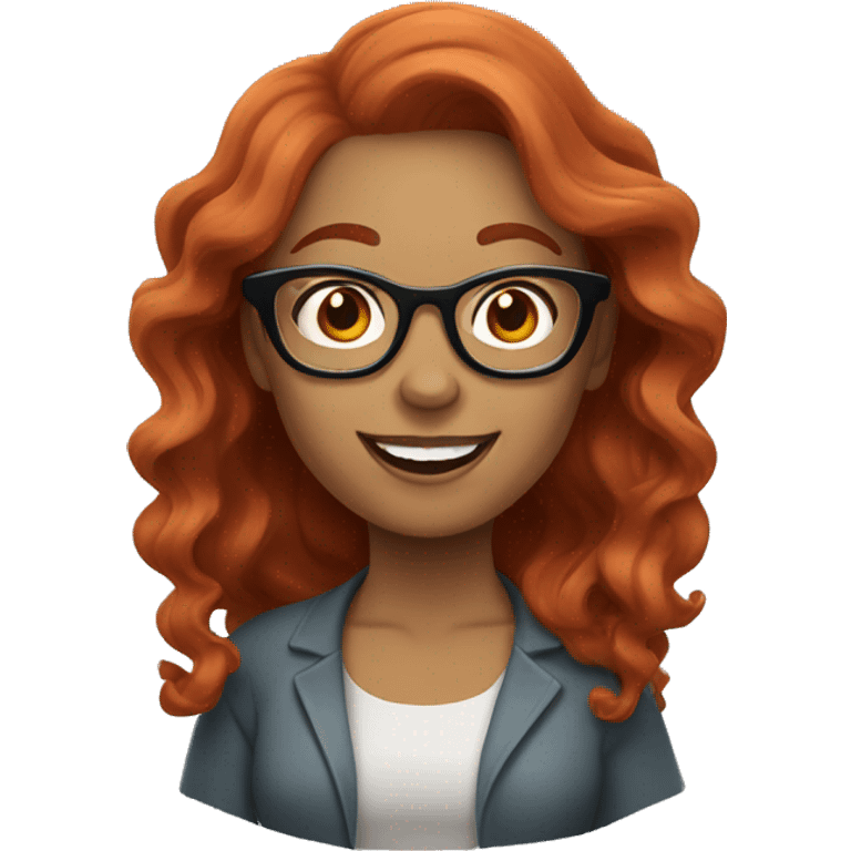 Woman with glasses and wavy red hair waving hello emoji