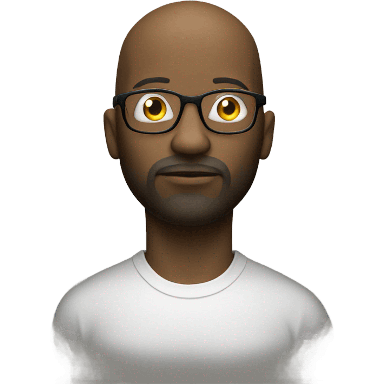 A pensive black man in glasses thinking with a light bulb above his bald head and goatee. emoji