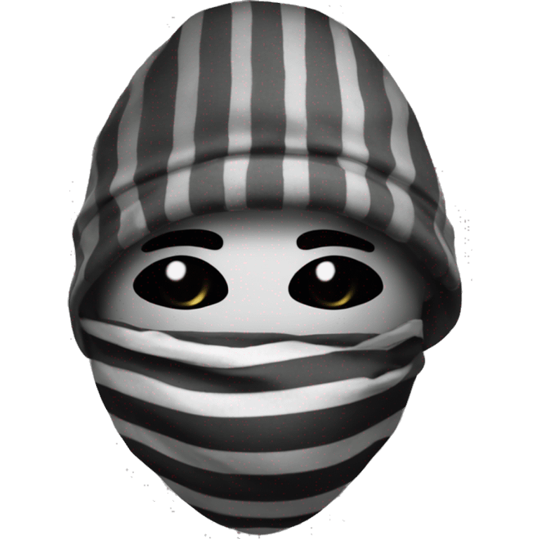 A robber with black & white lined dress, With a sack and weared a eye mask emoji