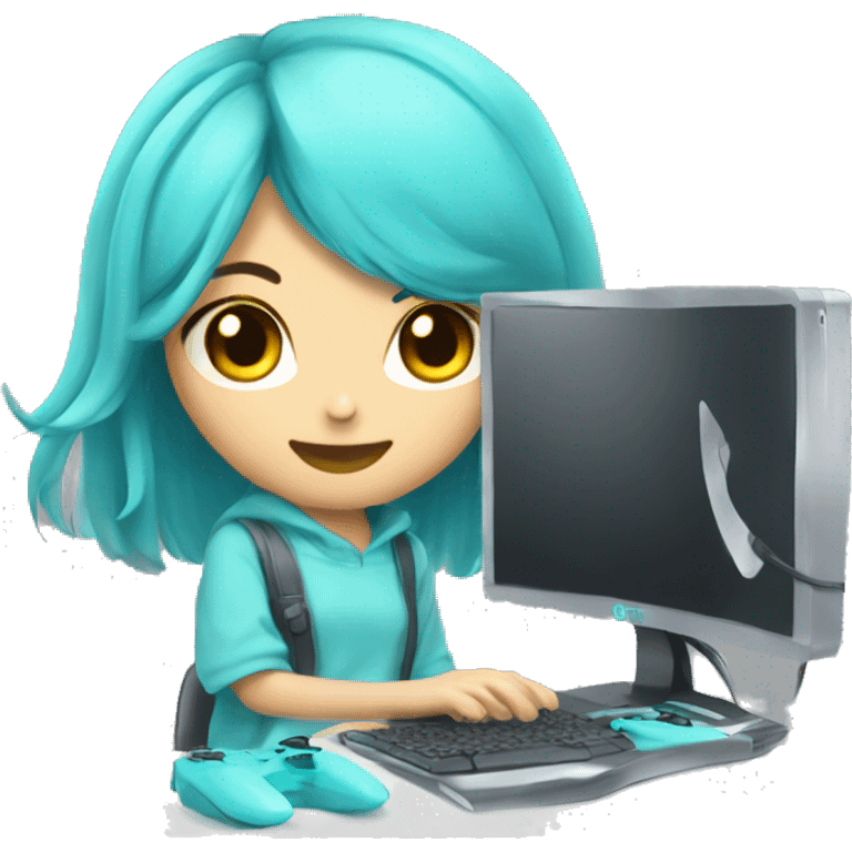 Cyan gaming setup girly  emoji