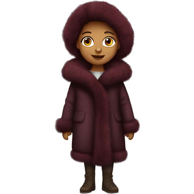 Burgundy haired girl wearing full length fur coat emoji