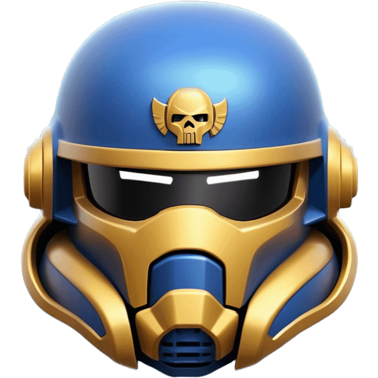 Clash of Clans aesthetic: Cinematic Playful Space Marine Helmet Emoji, rendered in a 3D vector-style similar to standard emojis with minimal shading and bold, simplified shapes. A compact, heroic isometric helmet with futuristic, armored detailing and a glowing visor, softly glowing with a battle-ready cosmic charm. Simplified yet unmistakably iconic, highly detailed and consistent, glowing with a soft radiant shine and high gloss. Stylized with a touch of interstellar valor and a soft glowing outline, capturing the essence of an elite warrior’s helm with a friendly, playful spirit! emoji