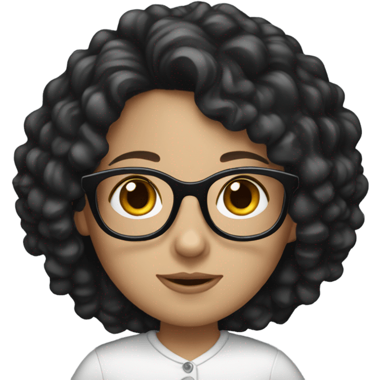 A white girl with black long curly hairs and glasses emoji