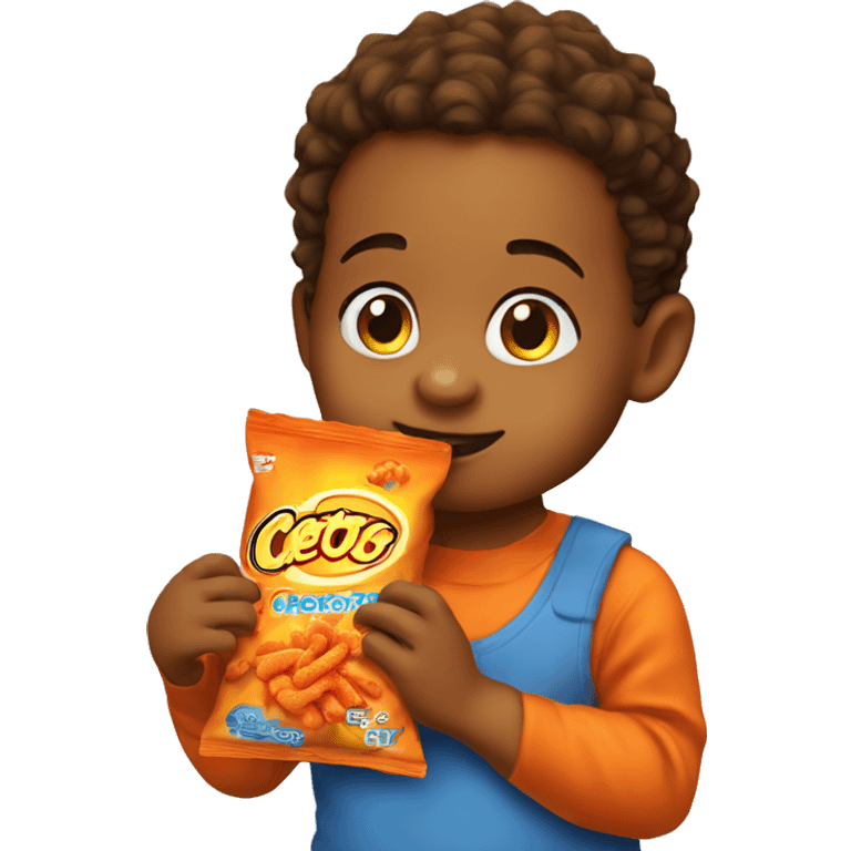 Toddler eating cheetos emoji