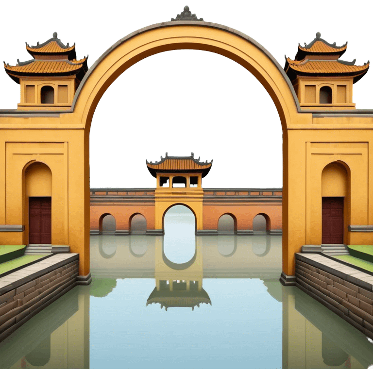 Cinematic Realistic Imperial City of Hue Landmark Emoji, capturing the ancient citadel’s weathered walls, intricate gates, and traditional Vietnamese architecture, surrounded by a misty, tranquil moat. emoji