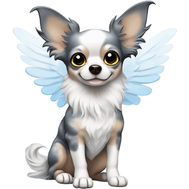 Cartoon blue Merle chihuahua with angel wings emoji