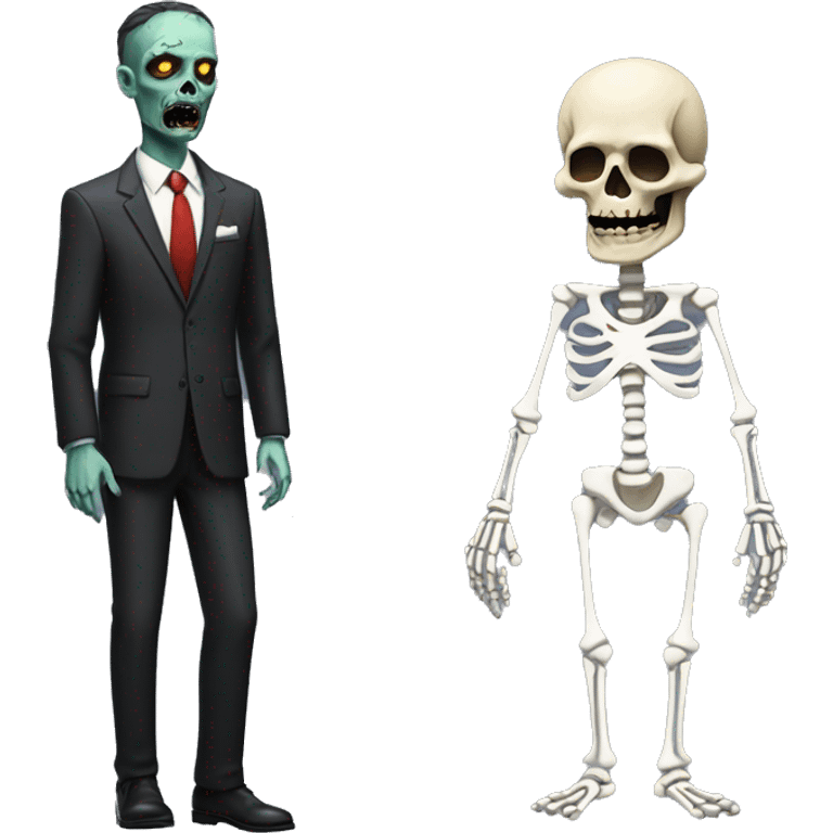 zombie in suit next to skeleton in suit emoji