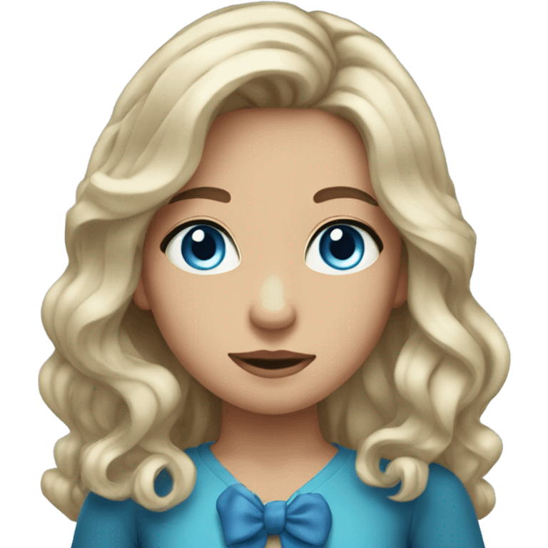 Girl with long waves dark hair blue eyes and a bow in hair emoji