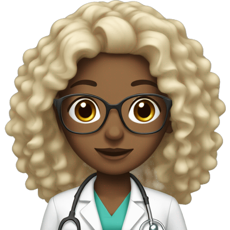 Pretty black female doctor with long curly hair and eyelashes emoji